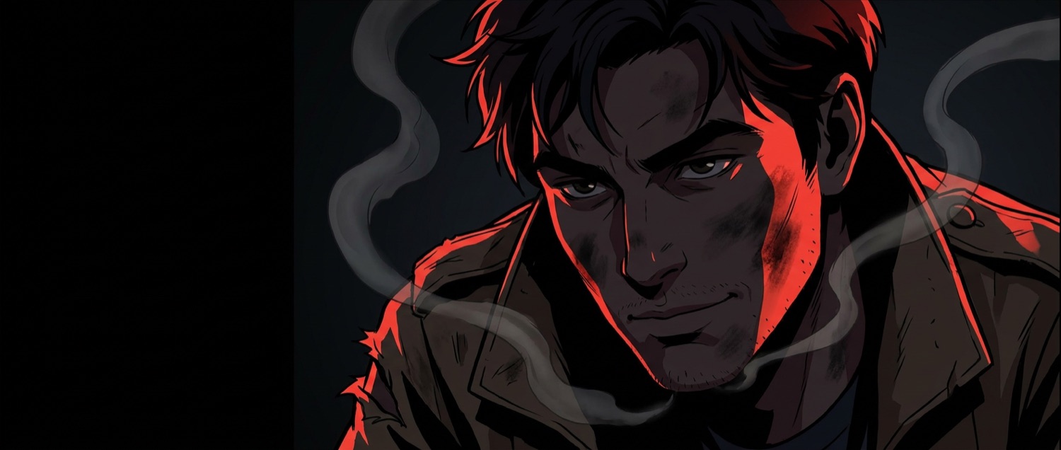 His face lit red, decided